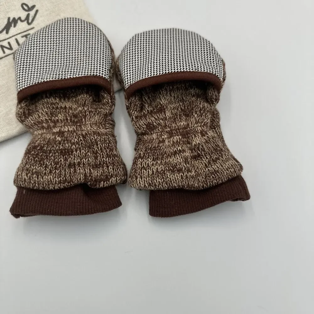 Goumi Knit Stay On Baby Mittens Size 3-6 Months Brown Organic Cotton Bamboo‎ NEW